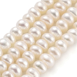 Natural Cultured Freshwater Pearl Beads Strands, Grade 6A, Rondelle, PapayaWhip, 4~4.5mm, Hole: 0.6mm, about 55pcs/strand, 7.28 inch(18.5cm)