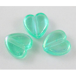 Honeyhandy Transparent Acrylic Beads, Heart, Green, AB, Size: about 8mm wide, 3mm thick, hole: 1mm, about 2800pcs/500g
