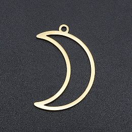 Honeyhandy Ion Plating(IP) 201 Stainless Steel Pendants, Moon Charm, Laser Cut, Real 18K Gold Plated, 26x18x1mm, Hole: 1.6mm