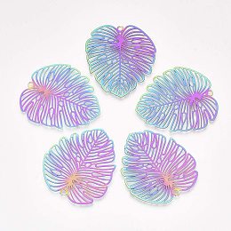 UNICRAFTALE 50pcs Monstera Leaf Multi-Color Dangle Pendants with Spray Painted Stainless Steel Pendants Etched Metal Embellishments for DIY Jewelry Making 39.5x35x0.2mm, Hole 2mm