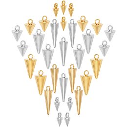 SUNNYCLUE 1 Box 32Pcs 4 Sizes Spike Beads Pendants Cone Drop Stainless Steel Pendants Bullet Shape Polished with Loop for DIY Earrings Crafts Making Supplies Accessories, Golden Silver