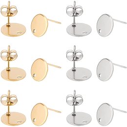 UNICRAFTALE About 60pcs 2 Colors 10mm Flat Round Stud Earring Stainless Steel Ear Stud with Earnuts and Loop Flat Round Earring Post for Jewelry Making, Golden & Stainless Steel Color