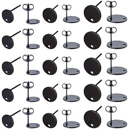 UNICRAFTALE 24pcs 3 Sizes Stainless Steel Earrings Posts Flat Round Electrophoresis Black Ear Stud with Loop and Ear Nuts Hypoallergenic Metal Earrings for Earring Jewelry Making