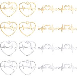 UNICRAFTALE 16pcs 2 Colors Heartbeat & Heart with ECG Linking Charms 201 Stainless Steel Links Connectors Smooth Pendants for Bracelets Necklaces Making