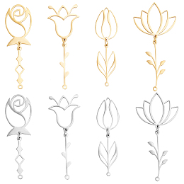 UNICRAFTALE 8pcs 2 Colors Flower Pendants 4 Styles Stainless Steel Pendants Laser Cut Lotus Rose Charms with Jump Rings for Jewelry Making 48.5~52.5mm