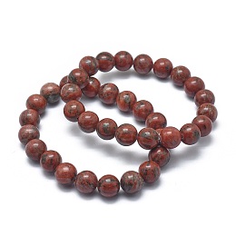 Honeyhandy Natural Sesame Jasper/Kiwi Jasper Bead Stretch Bracelets, Round, 2-1/8 inch~2-3/8 inch(5.5~6cm), Bead: 8mm