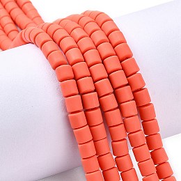 Honeyhandy Handmade Polymer Clay Bead Strands, Column, Tomato, 6.5x6mm, Hole: 1.2mm, about 61pcs/strand, 15.75 inch(40cm)