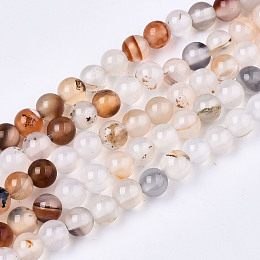 Honeyhandy Natural Flower Agate Beads Strands,  Round, 4mm, Hole: 0.5mm, about 91~95pcs/strand, 14.57 inch~15.35 inch(37~39cm)