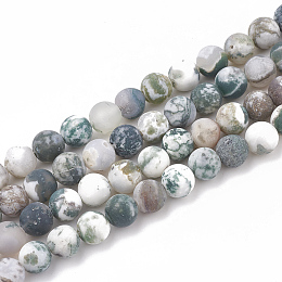 Honeyhandy Natural Tree Agate Beads Strands, Frosted, Round, 6mm, Hole: 1mm, about 63pcs/strand, 15.5 inch