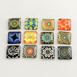 ARRICRAFT Floral Pattern Glass Flatback Square Cabochons for DIY Projects, Mixed Color, 15x15x5mm