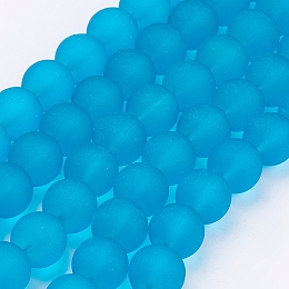 Honeyhandy Transparent Glass Bead Strands, Frosted, Round, Dark Turquoise, 10mm, Hole: 1.3~1.6mm, about 80pcs/strand, 31.4 inch