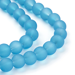 Honeyhandy Transparent Glass Bead Strands, Frosted, Round, Dark Turquoise, 8mm, Hole: 1.3~1.6mm, about 99pcs/strand, 31.4 inch