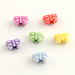 Honeyhandy Craft Style Colorful Acrylic Beads, Butterfly, Mixed Color, 5.5x8x4mm, Hole: 2mm