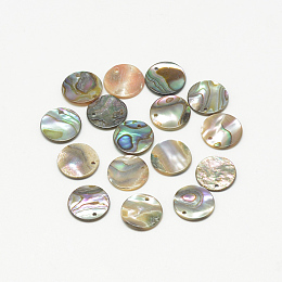 Honeyhandy Paua Shell Charms, Flat Round, Colorful, 11~12x1mm, Hole: 1mm