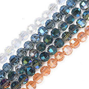 Transparent Electroplate Glass Beads Strands, Faceted Round, Mixed Color, 10mm, Hole: 1.4mm, about 72Pcs/strand, 27.56 inch(70cm)