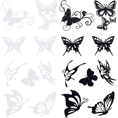 Plastic Car Decals for Women, Butterfly Car Decal Stickers, for Cars Scratch Hidden Car Sticker, Black, 16.6~29.3x12.5~21.3x0.02cm; 6sheets/set