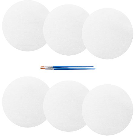 Round Painting Canvas Panel Drawing Boards, with Plastic & Nylon Paint Brushes Pens, Mixed Color, Drawing Boards: 20x0.3cm