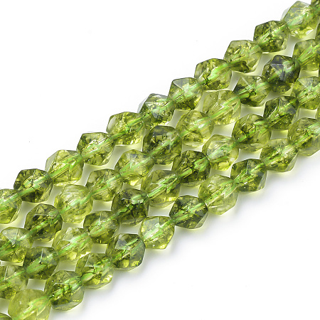 Arricraft Synthetic Peridot Beads Strands, Dyed, Star Cut Round Beads, Faceted, 7.5~8x6.5~7mm, Hole: 1.5mm, about 46pcs/strand, 15.5 inches