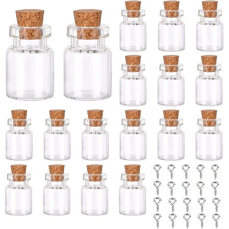 SUNNYCLUE 20pcs Cube Shape Tiny Bottle Charms Clear Glass Mini Wish Bottles Small Potion Bottles with Cork Stopper & 20pcs Eye Pin Peg Bails for Home Party Decor Crafts DIY Jewellery Making