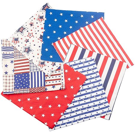GORGECRAFT 7 PCS Patriotic Fat Quarters Stars and Stripes Fabric Independence Day 4th of July American Flag Precut Bundle Print Quilting for DIY Jeans Patchwork 19.7