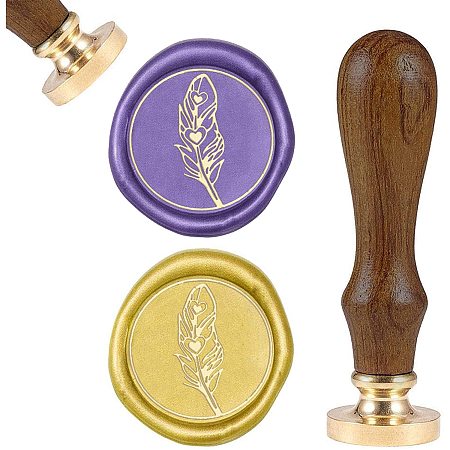 CRASPIRE Wax Seal Stamp Feather, Vintage Sealing Wax Stamps Wood Handle Stamp Wax Seal 25mm Removable Brass Seal for Envelopes Invitations Wedding Embellishment