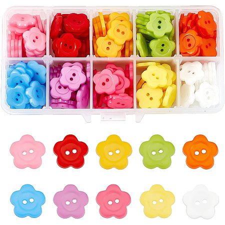 NBEADS 25 Pcs Sewing Buttons, 10 Colors 2 Hole Flower Round Plastic Buttons Acrylic Buttons or Sewing Craft Decoration