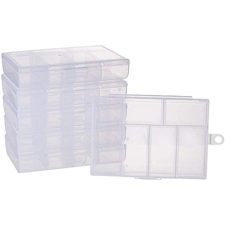 BENECREAT 6 Pack 6 Grids Large Plastic Bead Storage Container Rectangle Plastic Divider Box for Beads, Jewelry Craft and Findings, 4.7x3.3x2 Inches