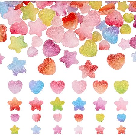 PandaHall Elite 24 Styles Kawaii Nail Charms, 144pcs Candy Slime Charms Star Cabochon Resin Heart Flatback Tiles Sweet Candy Decorations for DIY Scrapbooking Cell Phone Case Hair Clip Craft