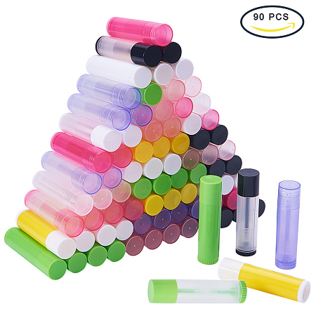 PandaHall Elite 90 Pcs Lip Balm Empty Container Clear Tubes 3/16 Oz (5.5 ml) with Twist Bottom and Top Cap 15 Colors