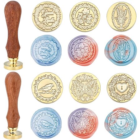 SUPERDANT Wax Seal Stamp Kit 6 Pieces Garland Frame Series Sealing Wax Stamp Heads with 2 Wooden Handle Vintage Seal Wax Stamp Kit for Cards Envelopes Invitations