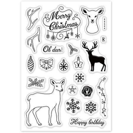 GLOBLELAND Christmas Deer Pattern Silicone Clear Stamps with Merry Christmas for Cards Making DIY Scrapbooking Photo Album Decoration Paper Craft,6.3x4.3 Inches