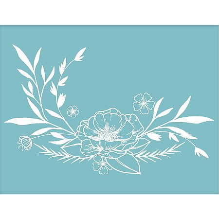 OLYCRAFT Self-Adhesive Silk Screen Printing Stencil Reusable Pattern Stencils Flower & Plant for Painting on Wood Fabric T-Shirt Wall and Home Decorations-11x8 Inch