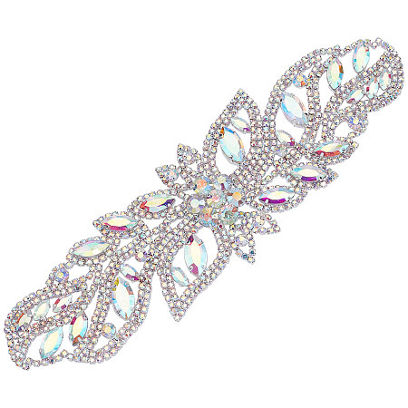 CRASPIRE Rhinestone Applique Patches Silver Flower Wedding Belt Rhinestone Applique Rhinestones Hot Fix or Sew On Belt Sash for Prom Clothes Dress Belt Headpieces