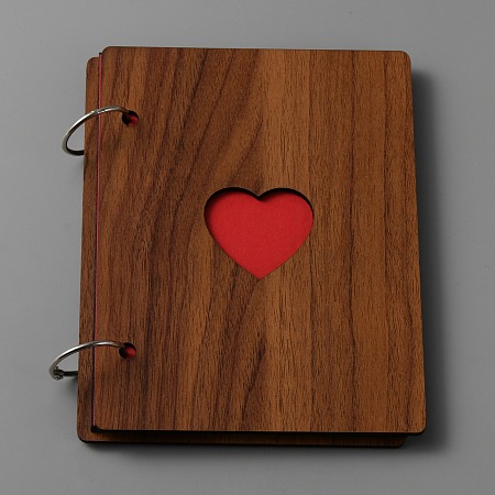 GORGECRAFT 6 Inch Hollow Heart Wooden Cover Loose-leaf Scrapbooking Photo Album, 30 Black Pages DIY Handmade Picture Albums, for Memory Book, Saddle Brown, 161x120x3mm