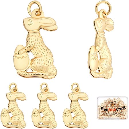 Beebeecraft 50Pcs/Box Rabbit Easter Bunny Charms 18K Gold Plated Bunny Egg Pendants Jewelry Findings Earrings Necklace Bracelet DIY Craft