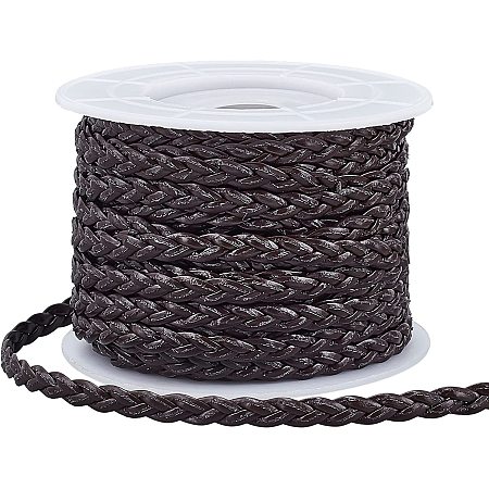 PandaHall Elite 10.9 Yard Brown Braided Cord 5mm Flat Braided Leather Cord Folded Imitation Leather String Bolo Cord for Women Necklaces Belts Bracelets Crafts and Jewelry Making