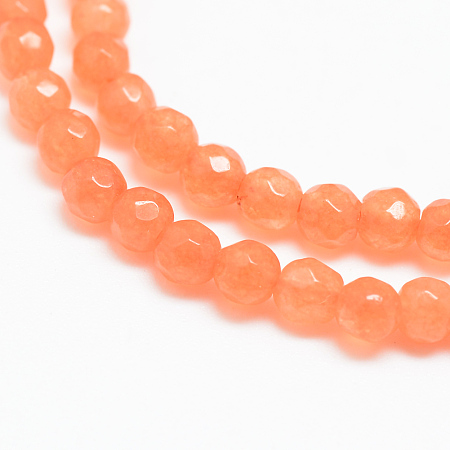 Honeyhandy Natural Agate Bead Strands, Dyed, Faceted, Round, Coral, 3~3.5mm, Hole: 0.5mm, about 124~126pcs/strand, 14.5~14.8 inch