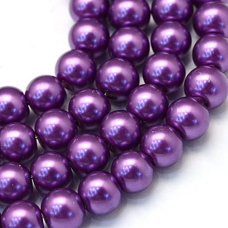 Baking Painted Pearlized Glass Pearl Round Bead Strands, Dark Orchid, 10~11mm, Hole: 1.5mm; about 85pcs/strand, 31.4 inches1.5mm
