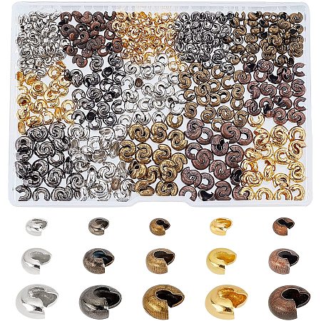 CHGCRAFT 1200 Pcs Iron Crimp Beads Half Round Open Crimp Beads Silver Tube Beads Knot Covers Beads End Tips for Jewelry Making