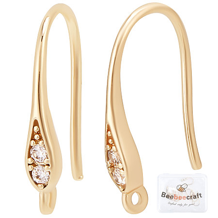 Beebeecraft 10Pcs/Box 18K Gold Plated Cubic Zirconia Earring Hooks Rhinestone French Ear Wires Hooks with Dangle Loop for Women Girls DIY Jewelry Earring Making Findings