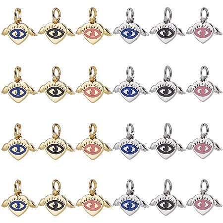 NBEADS 24 Pcs Evil Eye Charms, 6 Colors Heart with Wing Enamel Charms Evil Eye Alloy Pendants for Earring Necklace Jewelry Making
