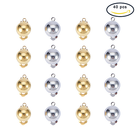 PandaHall Elite 40 Pcs Brass Clip-on Earring Converter Component with Easy Open Loop 2 Colors for Non-Pierced Ears