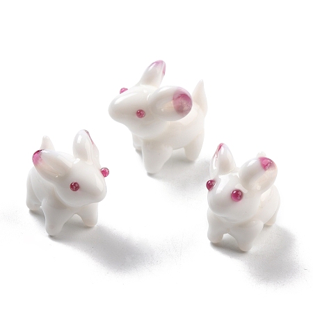 Honeyhandy Handmade Lampwork Beads, Rabbit, White, 20~22x12.5~13x20mm, Hole: 1.4~1.6mm