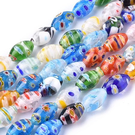 ARRICRAFT Oval Handmade Millefiori Glass Beads Strands, Mixed Color, 12x8mm, Hole: 1.5mm, about 32pcs/strand, 14.9 inches