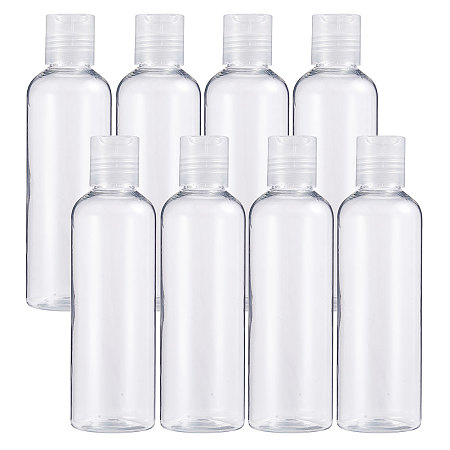 BENECREAT 8 Pack 6.7oz PET Plastic Bottles Clear
r Refillable Bottles with Press Disc Flip Cap for Shampoo, Lotions, Creams