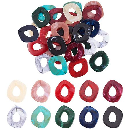 PandaHall Elite 40pcs 10 Colors Imitation Gemstones Acrylic Linking Rings Beads Hollow Loose Spacer Beads for Jewelry Making, 51.5x45x3.5mm