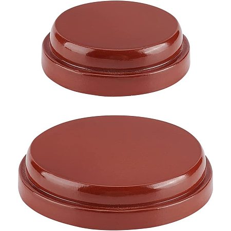 FINGERINSPIRE 2 Sizes Round Wood Display Base Brown Wooden Base 3.5/2.6 inch in Diameter Round Wooden Plaque Flat Wooden Pedestal Stand Holder for Figure Toy Model DIY Crafts Display Photography Prop