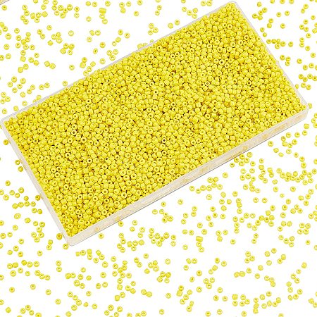 PandaHall Elite 4400 pcs 8/0 Yellow Glass Seed Beads, 3mm Round Small Craft Beads Tiny Pony Beads Opaque Mini Spacer Beads Waist Beads for Earring Bracelet Pendants Jewelry DIY Crafts Making, 1mm Hole