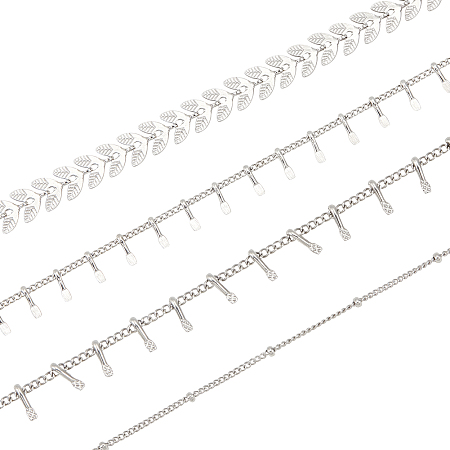 Arricraft 4 Pcs 157 Inches Stainless Steel Tassel Necklace Chains, 4 Styles Jewelry Making Chains Unwelded Cobs & Satellite and Square Charm Link Chains for Necklace DIY Jewelry Making