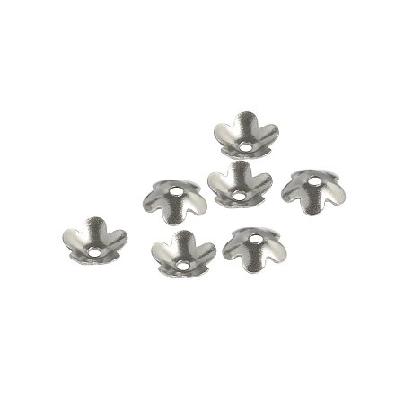 NBEADS 300pcs 304 Stainless Steel Bead Caps, Flower, 5-Petal, Stainless Steel Color